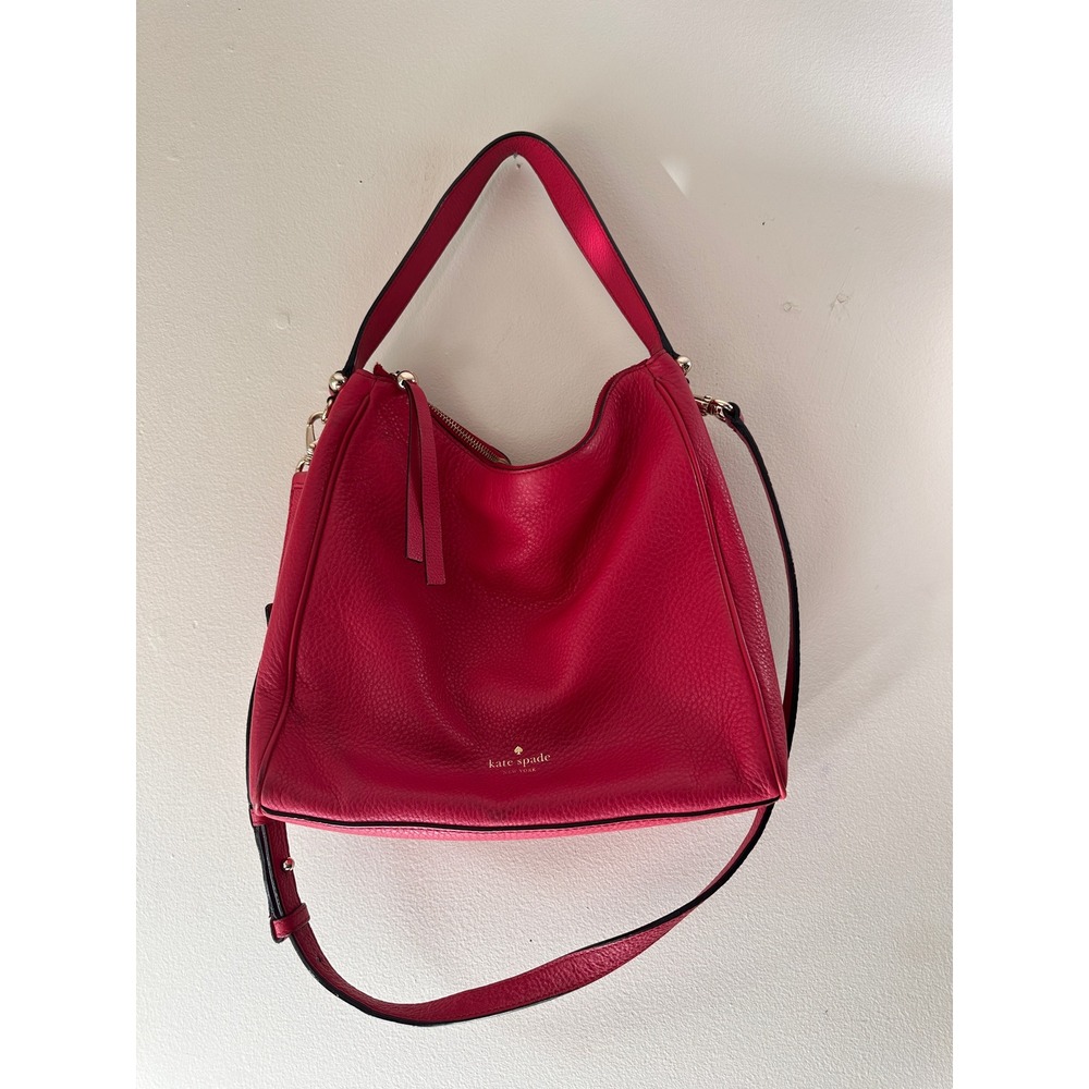 Kate Spade New York Pink Pebbled Leather Hobo Shoulder Bag Crossbody PXRU8271